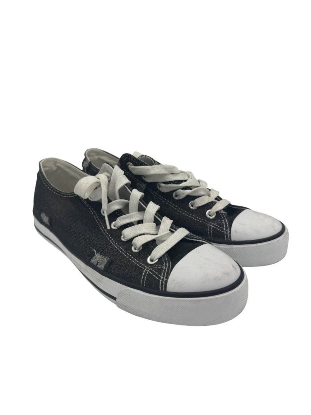 Black & White Canvas Sneakers Size 10 With White Laces & Rubber Outsole